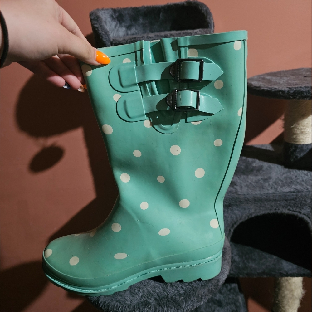 Teal Polka Dot Rainboots